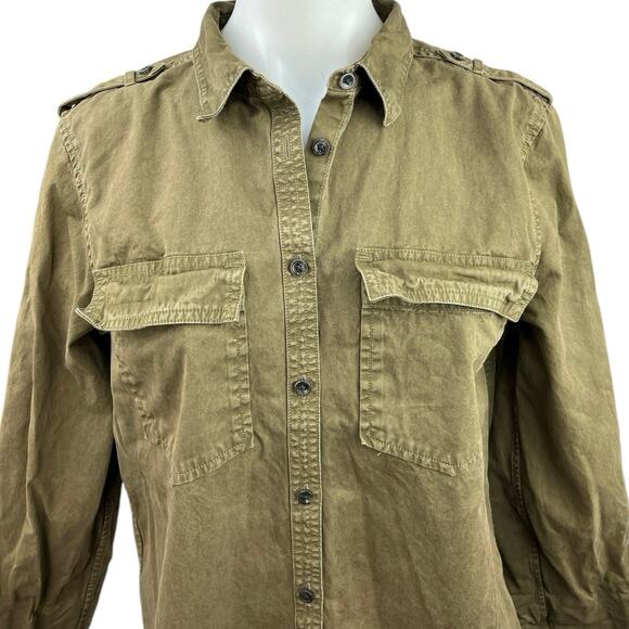 Banana Republic Olive Green Soft Wash Pocket Denim Jean Button Down Shirt Top S - Picture 3 of 5